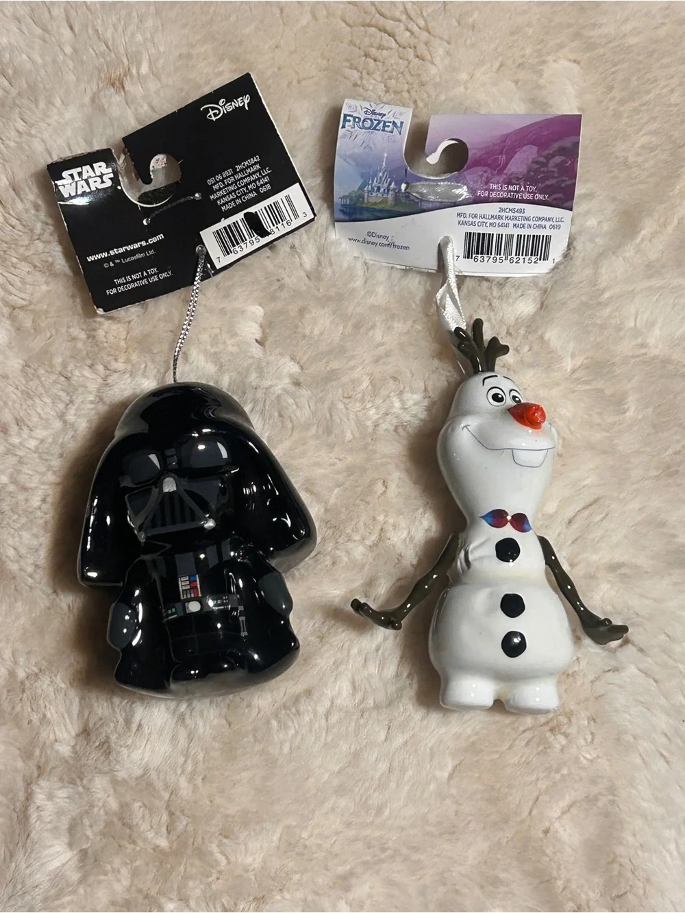 Disney Holiday Ornament pair -Olaf and Dark Vader- New